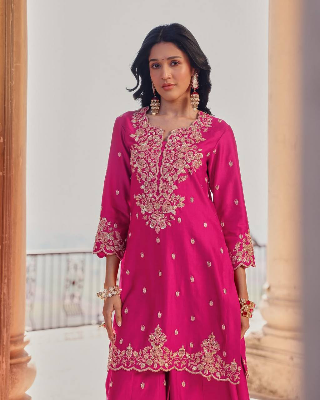 Exclusive Pink Color Embroidery Designer Palazzo Set