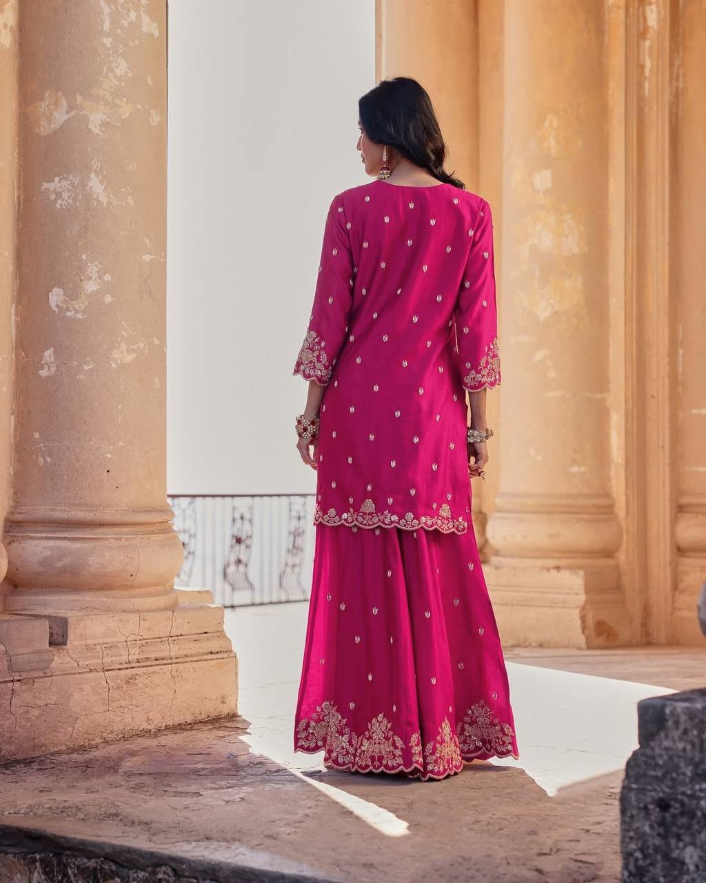 Exclusive Pink Color Embroidery Designer Palazzo Set