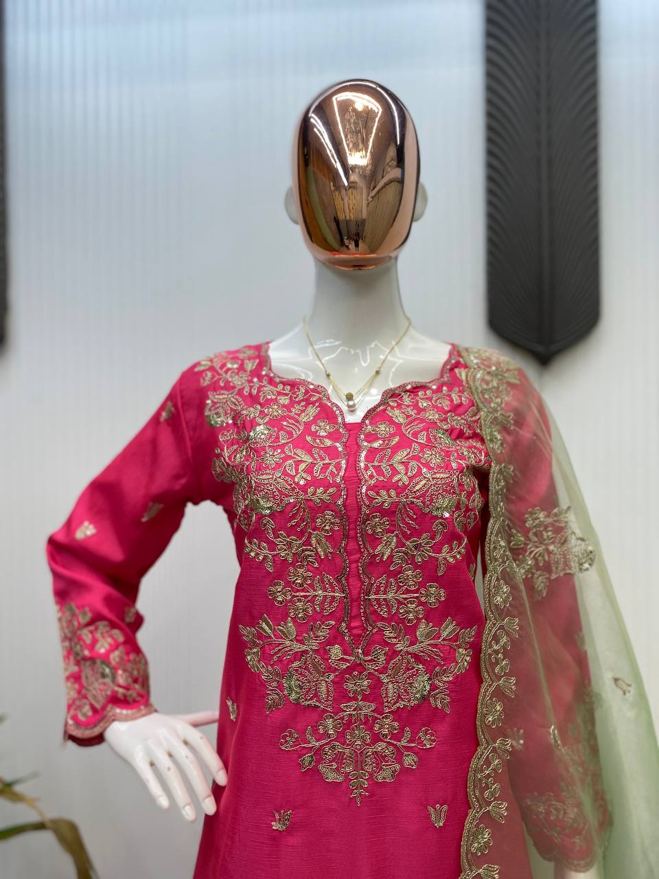 Exclusive Pink Color Embroidery Designer Palazzo Set
