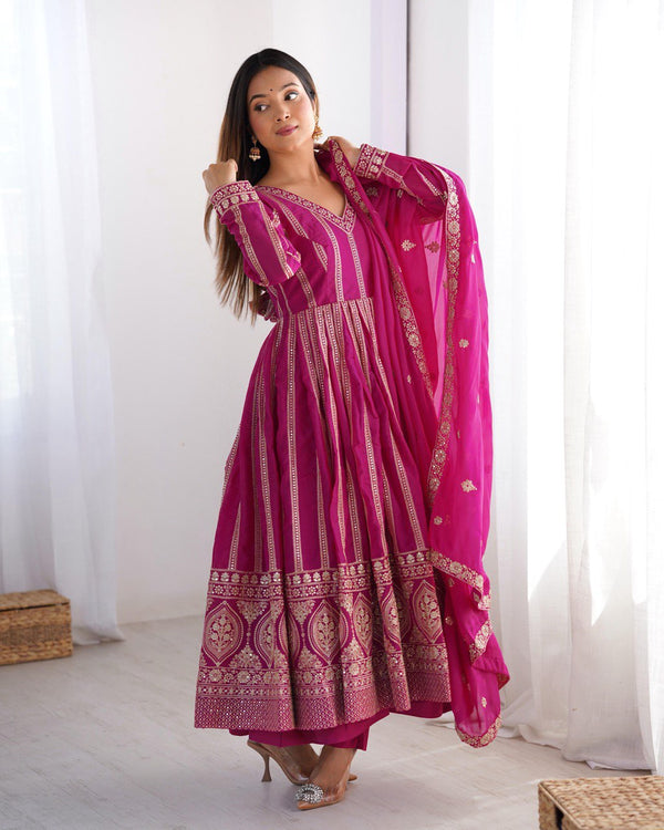 Festive Wear Wine Color Star Georgette  Thread And Sequence Work Anarkali Suit
