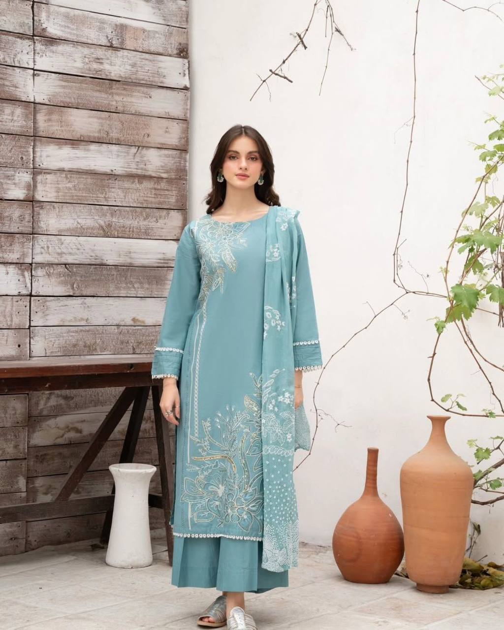 Festival Wear Sky Blue Color Silk Plazzo Set