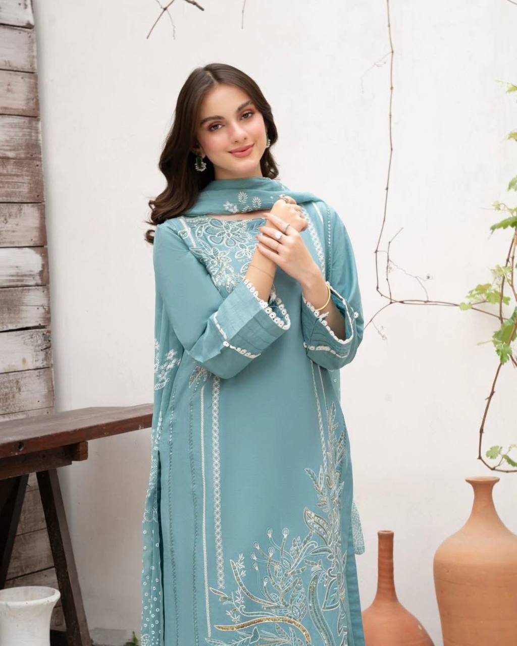 Festival Wear Sky Blue Color Silk Plazzo Set