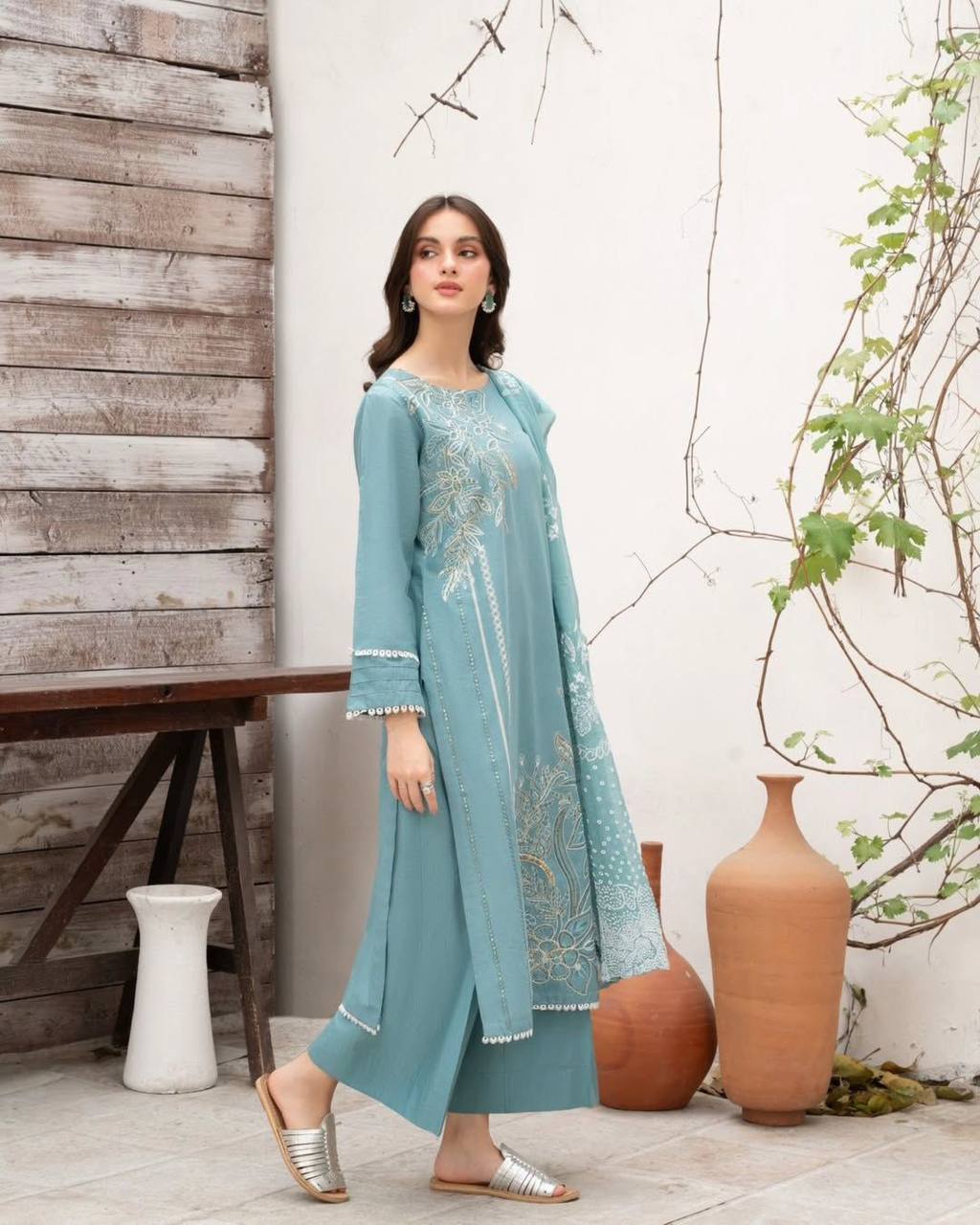 Festival Wear Sky Blue Color Silk Plazzo Set