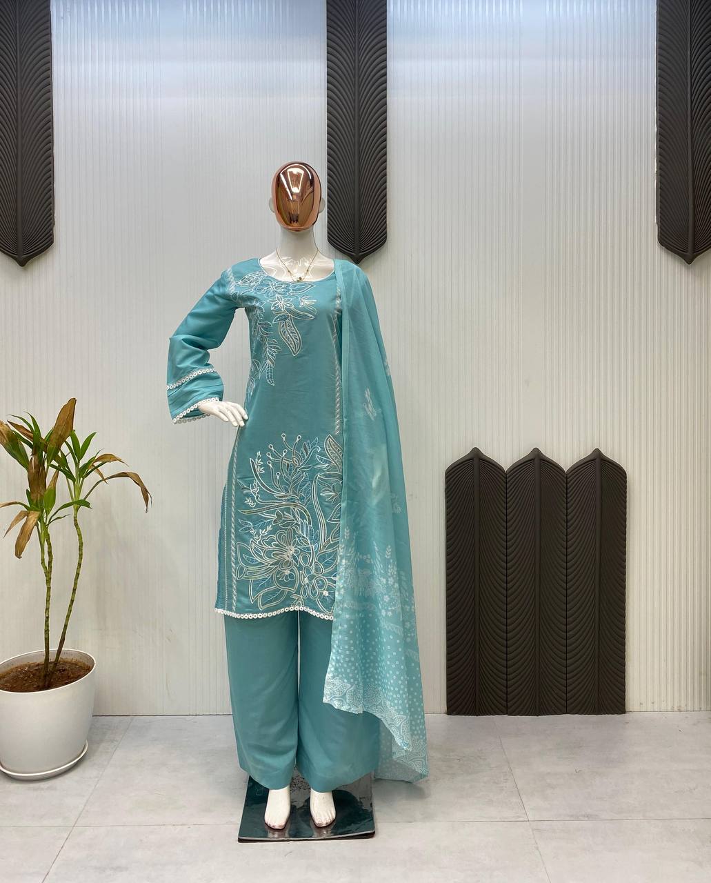 Festival Wear Sky Blue Color Silk Plazzo Set