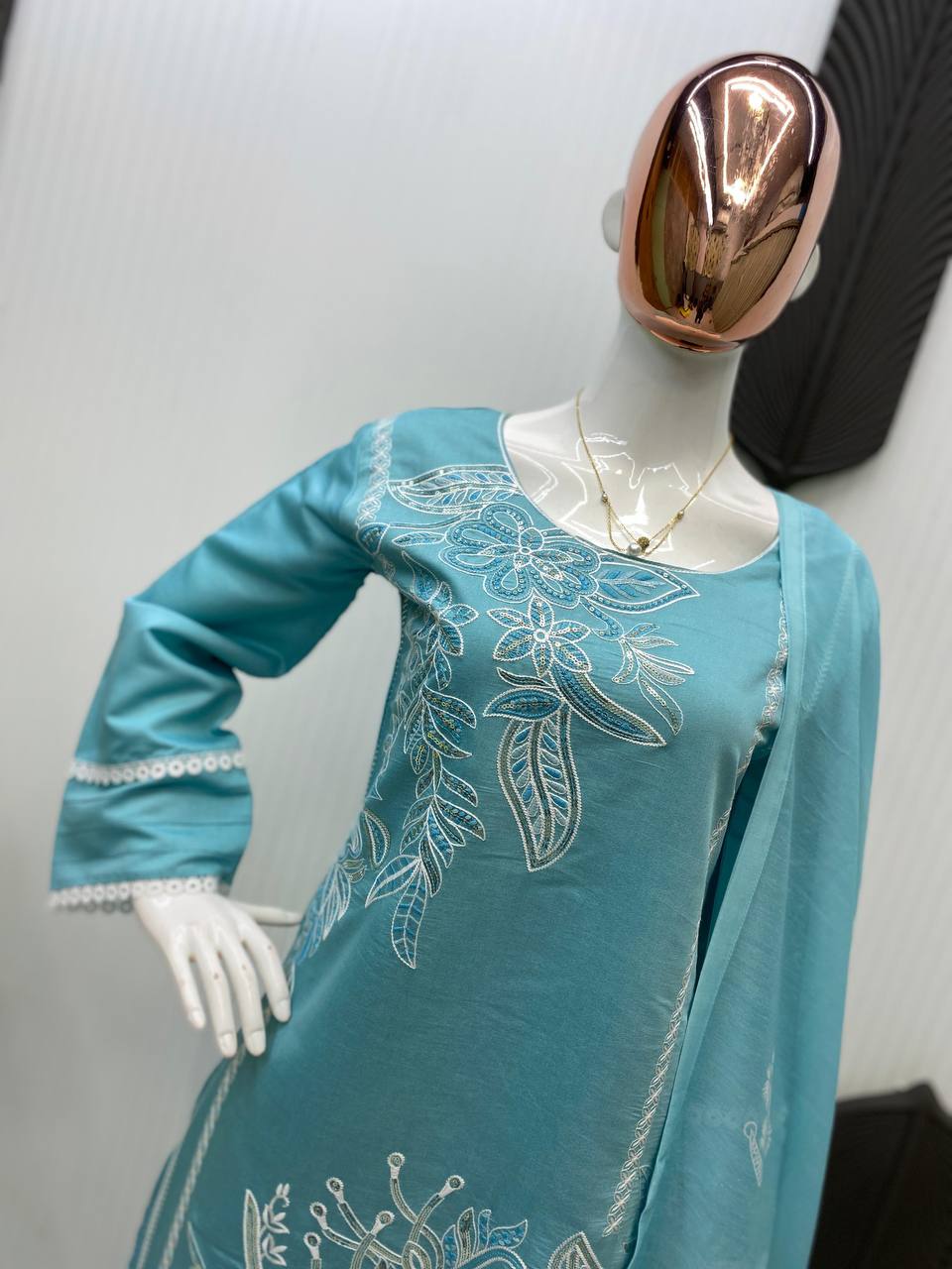 Festival Wear Sky Blue Color Silk Plazzo Set