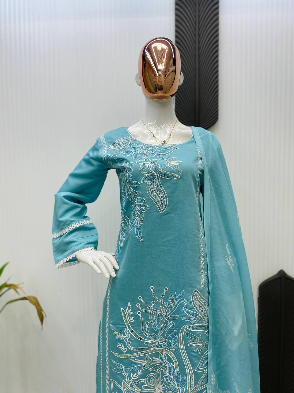 Festival Wear Sky Blue Color Silk Plazzo Set