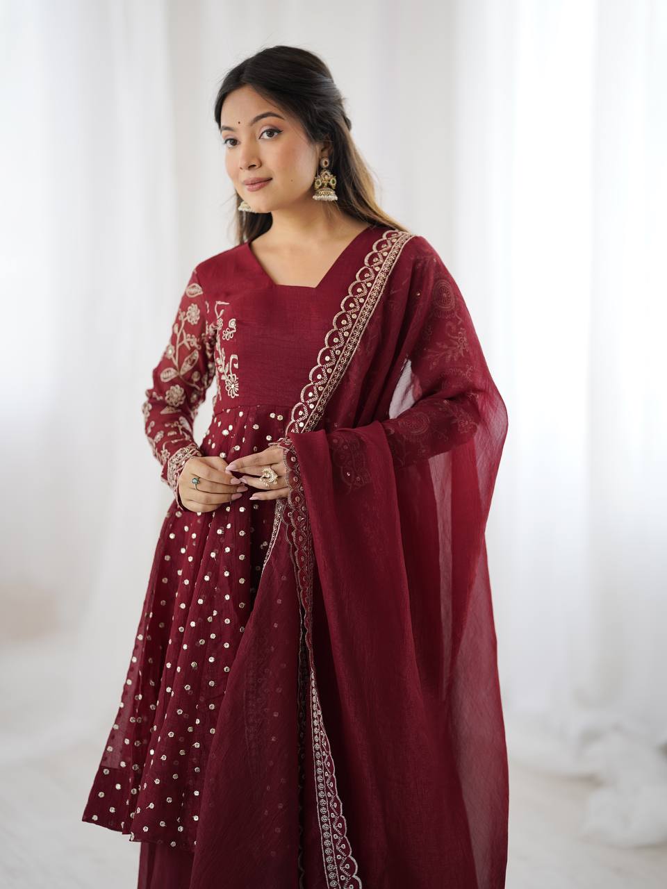 Party Wear Maroon Color Embroidered Sequence Work Sharara Suit