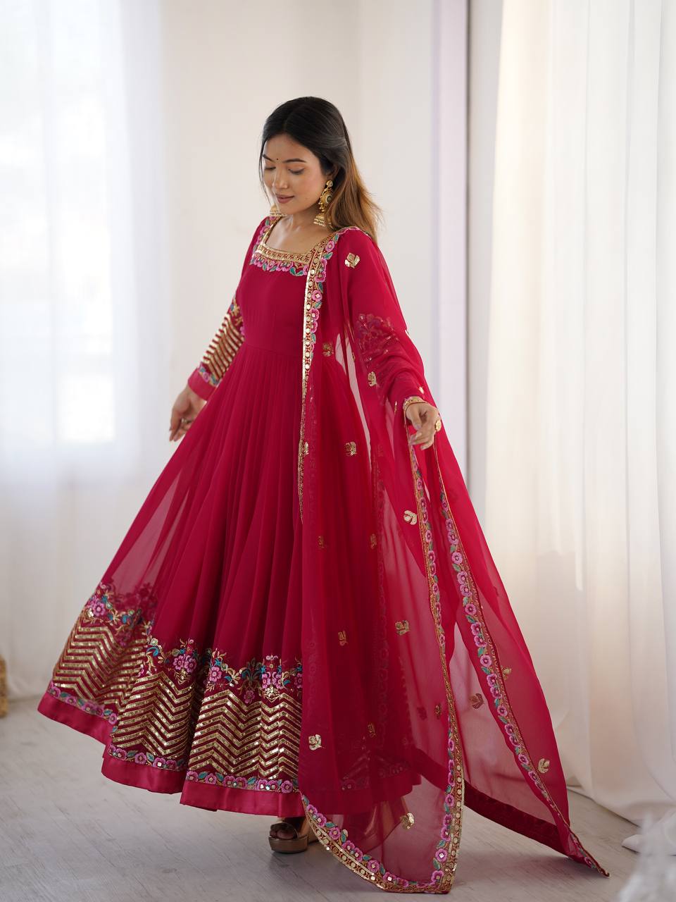 Neha's Wear Maroon Color Sequence Work Anarkali Gown