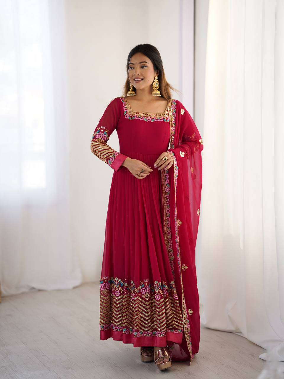 Neha's Wear Maroon Color Sequence Work Anarkali Gown