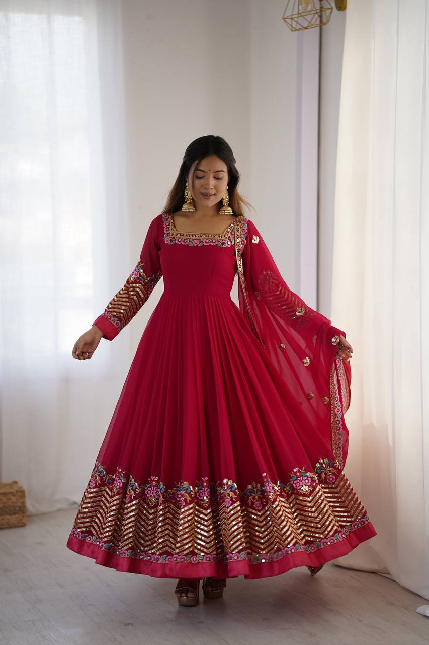 Neha's Wear Maroon Color Sequence Work Anarkali Gown