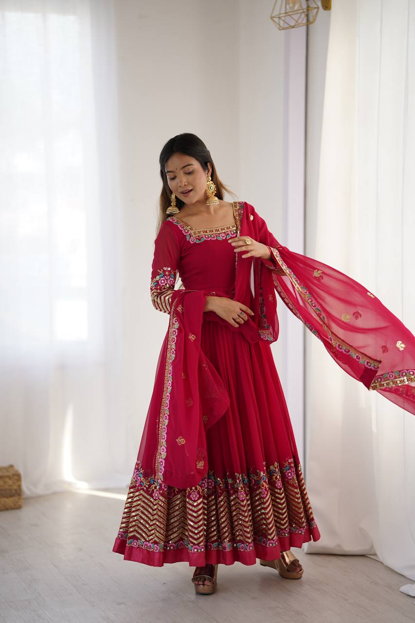 Neha's Wear Maroon Color Sequence Work Anarkali Gown