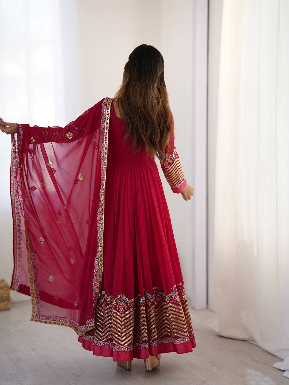 Neha's Wear Maroon Color Sequence Work Anarkali Gown