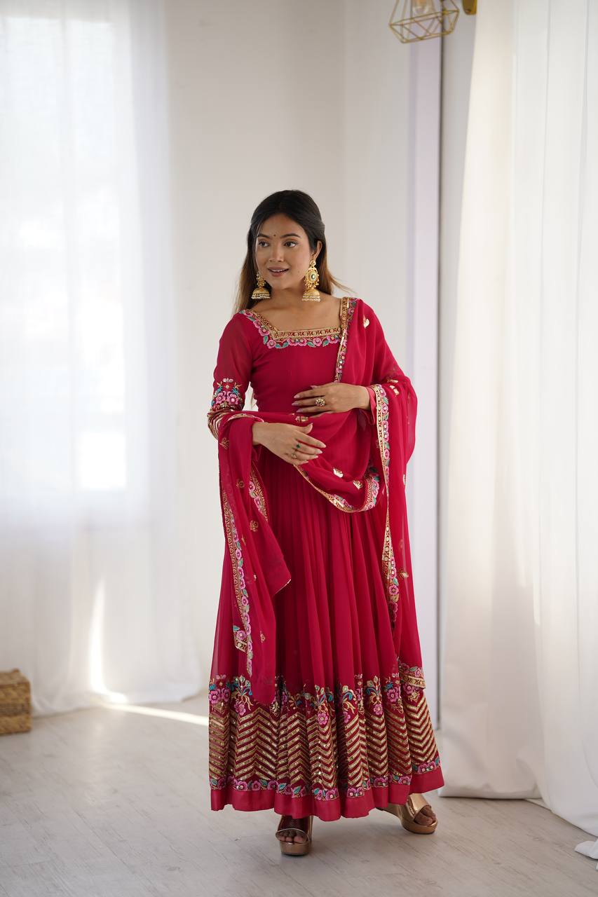 Neha's Wear Maroon Color Sequence Work Anarkali Gown