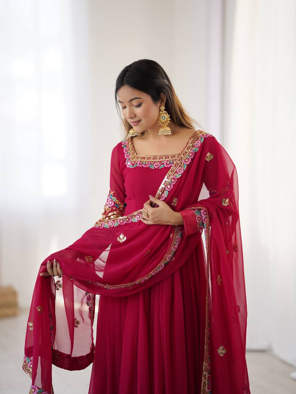 Neha's Wear Maroon Color Sequence Work Anarkali Gown