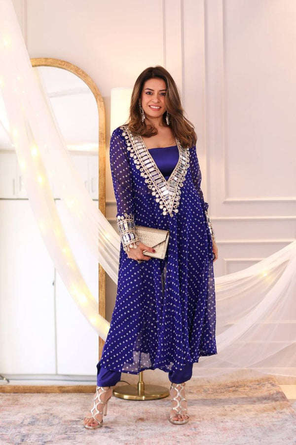 Bollywood Style Blue Color Georgette Digital Print Emroidery And Mirror Work Salwar Suit