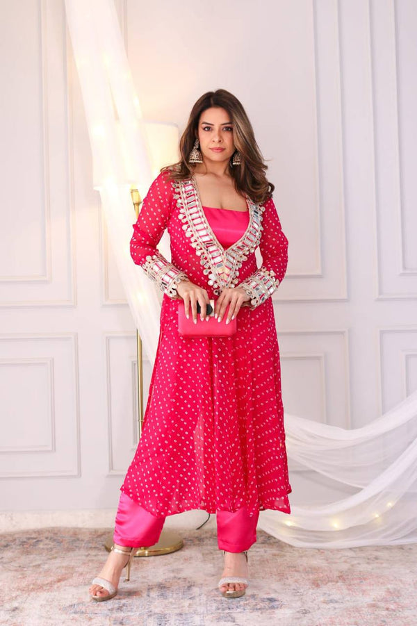 Bollywood Style Pink Color Georgette Digital Print Emroidery And Mirror Work Salwar Suit