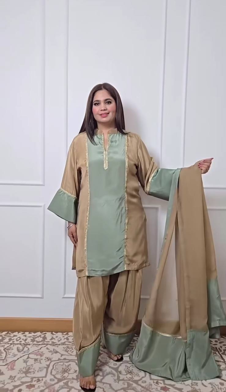 Party Wear Multi Color Natural Satin Designer Palazzo Suit