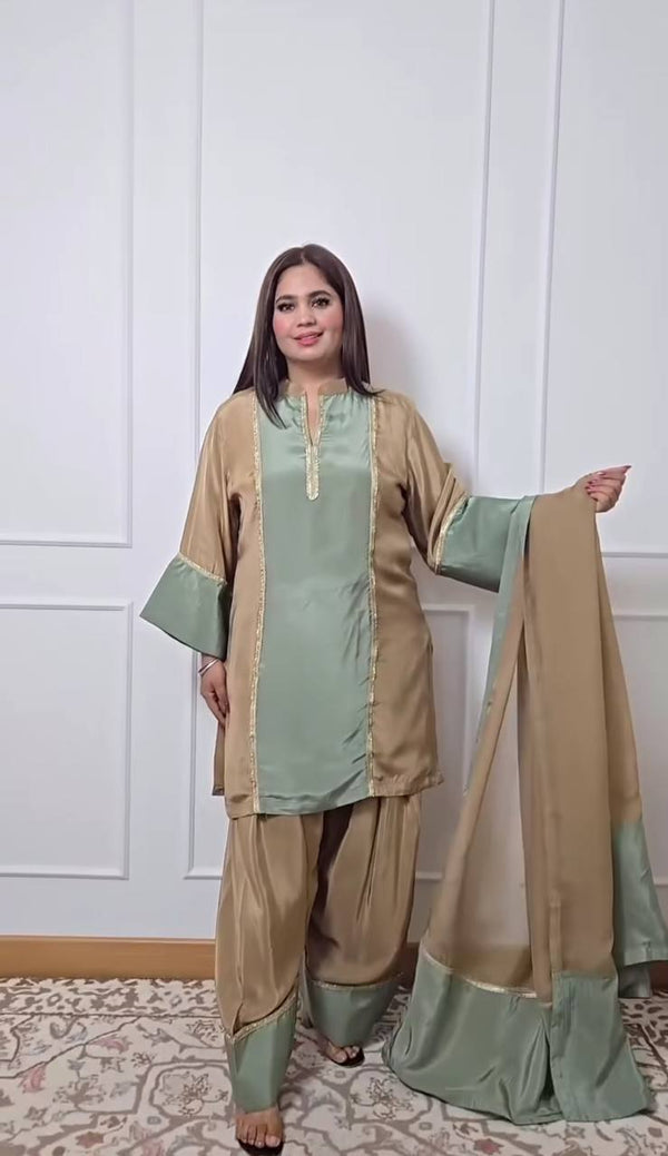 Party Wear Multi Color Natural Satin Designer Palazzo Suit