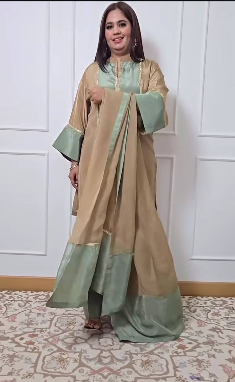 Party Wear Multi Color Natural Satin Designer Palazzo Suit