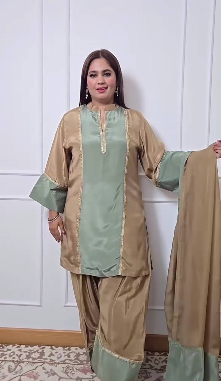 Party Wear Multi Color Natural Satin Designer Palazzo Suit