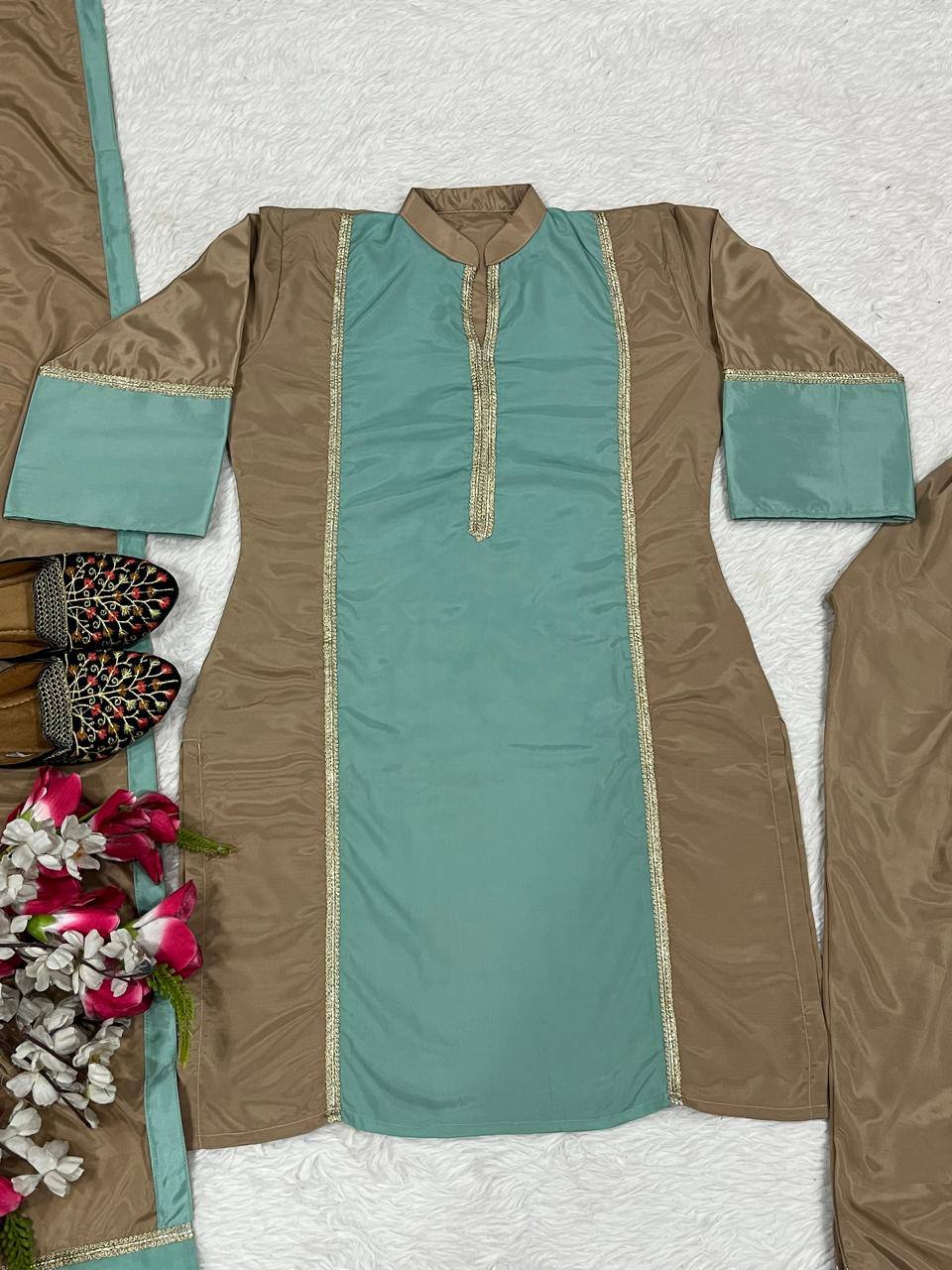 Party Wear Multi Color Natural Satin Designer Palazzo Suit