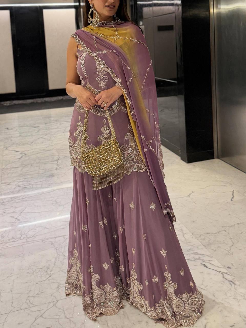 Yankita Wear Dusty Pink Color Sequence Work Designer Sharara Suit