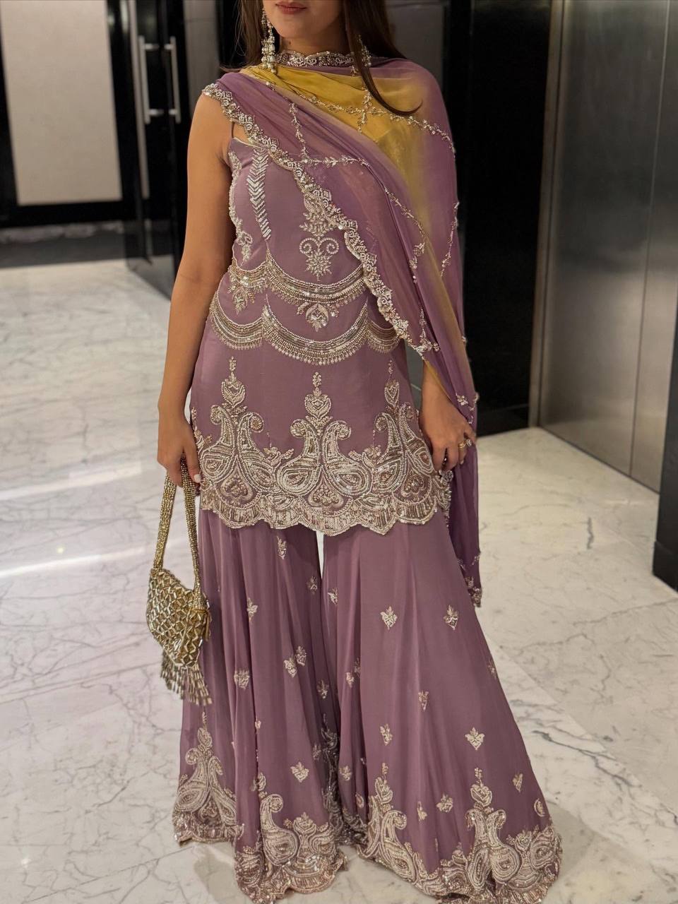 Yankita Wear Dusty Pink Color Sequence Work Designer Sharara Suit