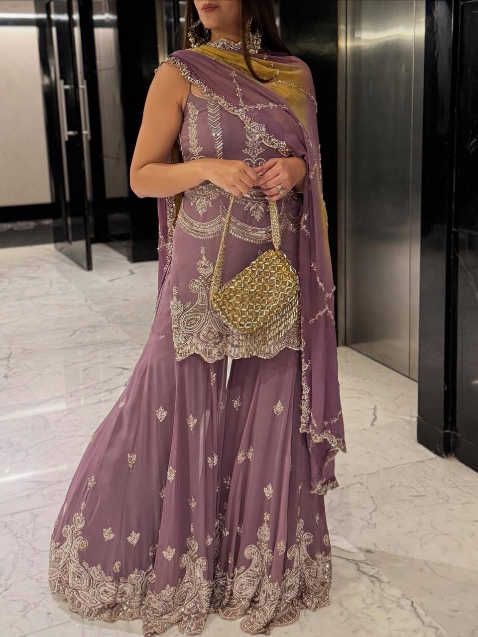 Yankita Wear Dusty Pink Color Sequence Work Designer Sharara Suit