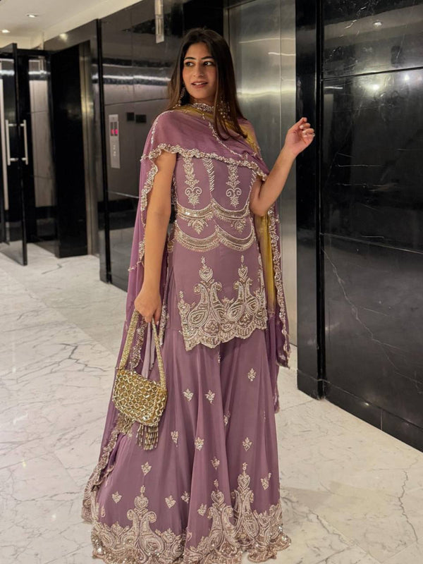 Yankita Wear Dusty Pink Color Sequence Work Designer Sharara Suit