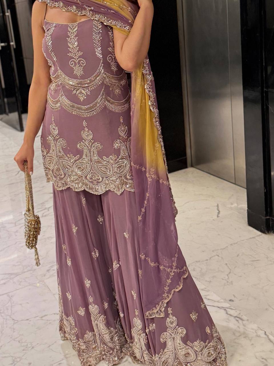 Yankita Wear Dusty Pink Color Sequence Work Designer Sharara Suit