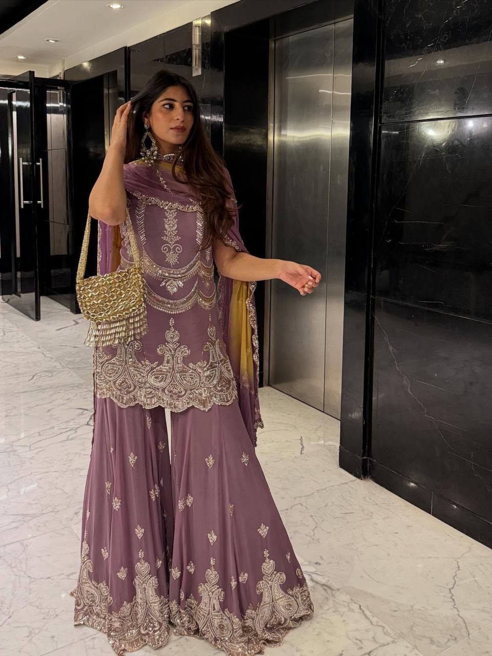 Yankita Wear Dusty Pink Color Sequence Work Designer Sharara Suit