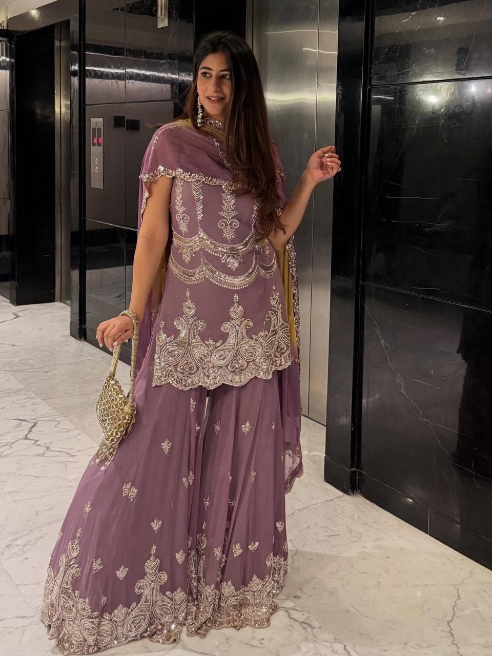 Yankita Wear Dusty Pink Color Sequence Work Designer Sharara Suit