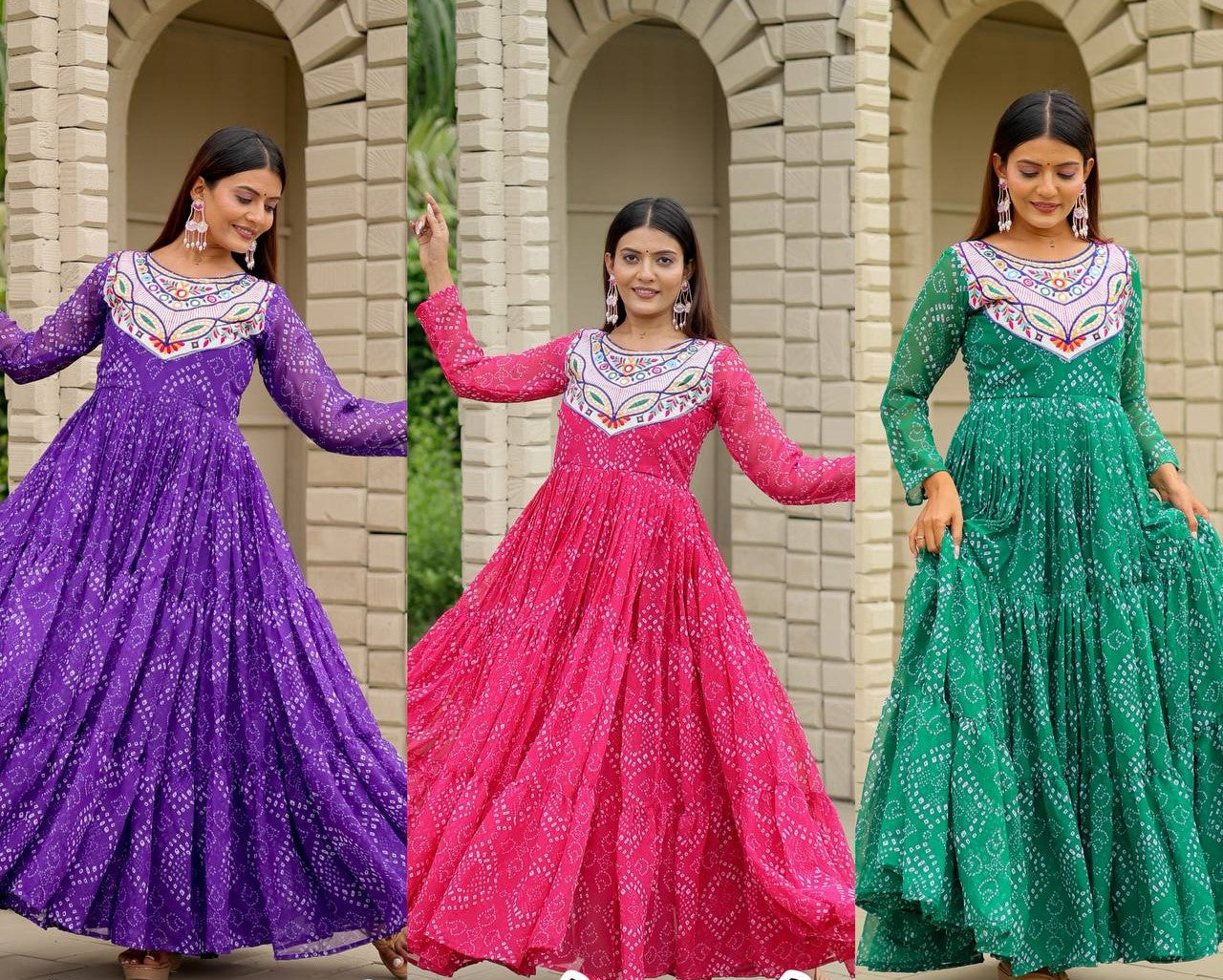 Navratri Special Bandhani Printed Designer Gown With 9 Mtr Flair