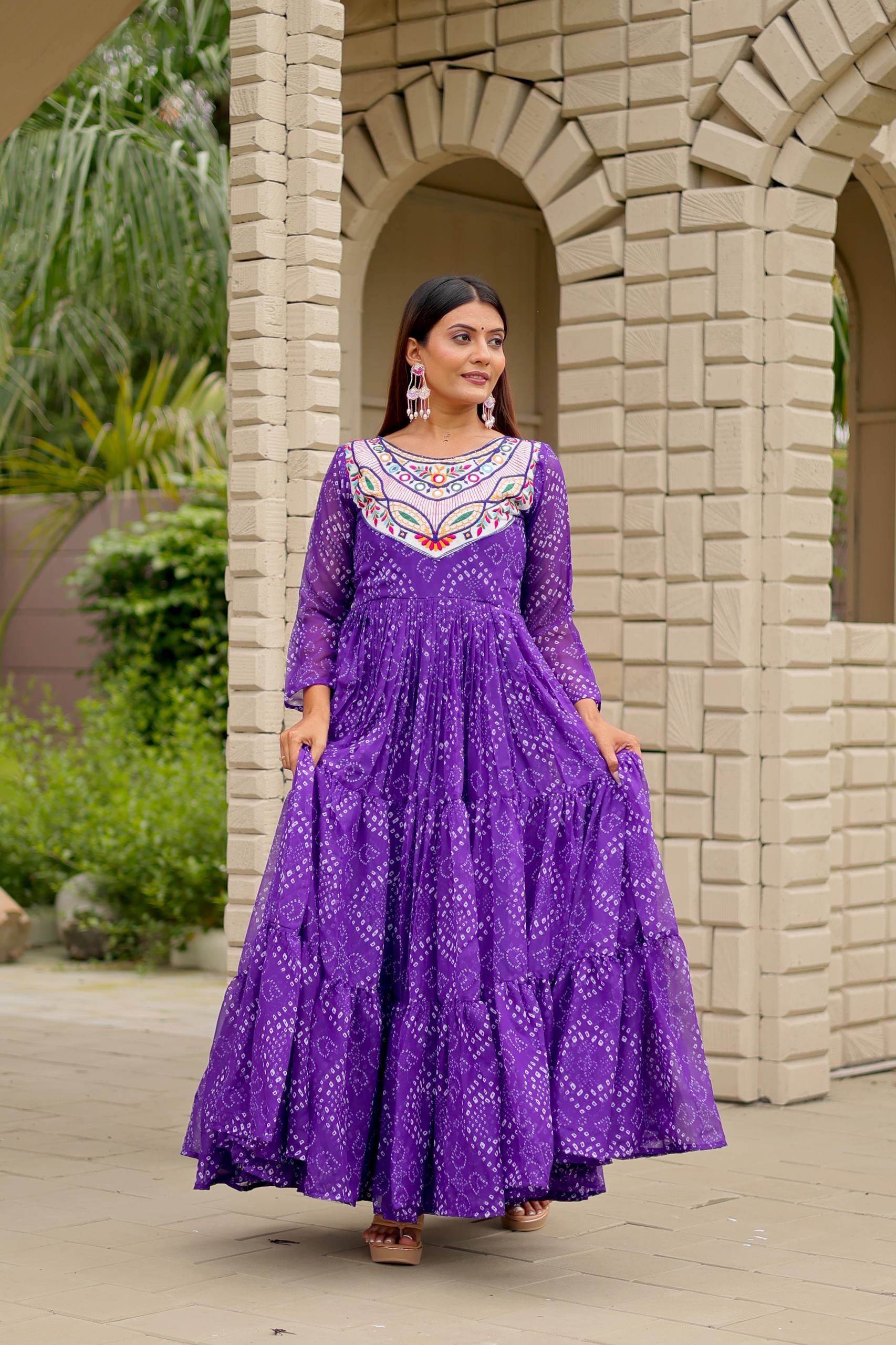 Navratri Special Bandhani Printed Designer Gown With 9 Mtr Flair
