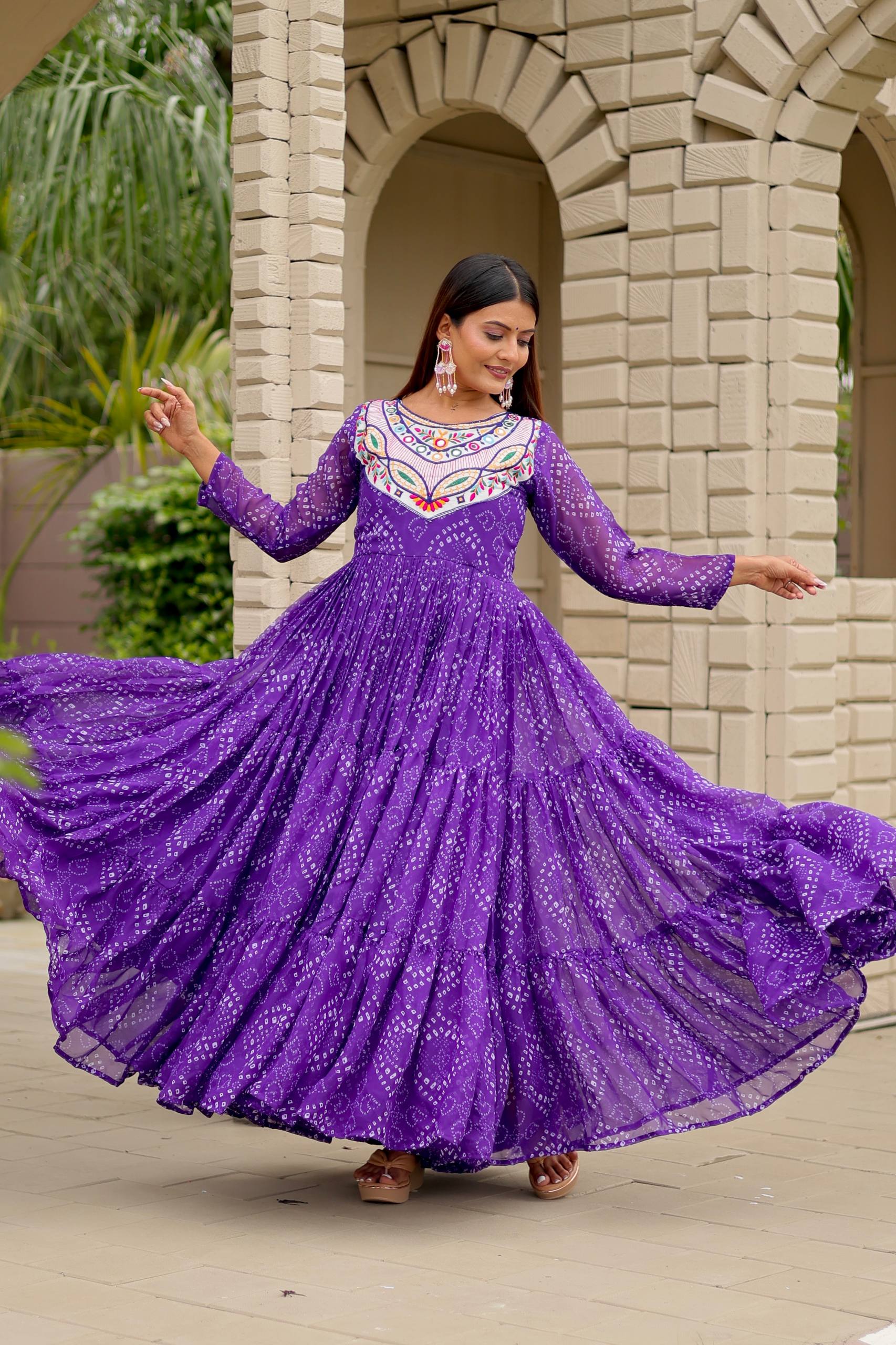Navratri Special Bandhani Printed Designer Gown With 9 Mtr Flair