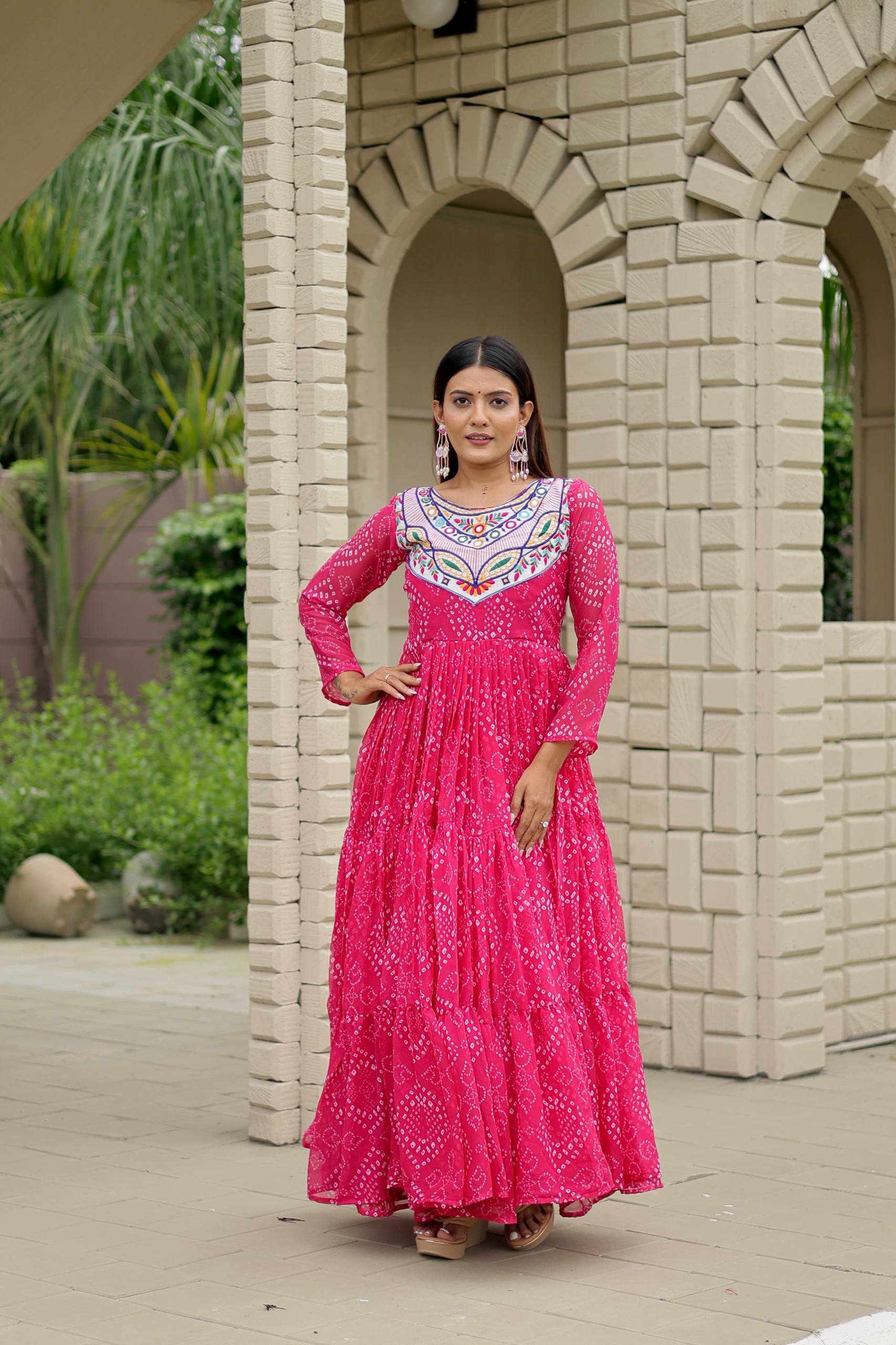 Navratri Special Bandhani Printed Designer Gown With 9 Mtr Flair