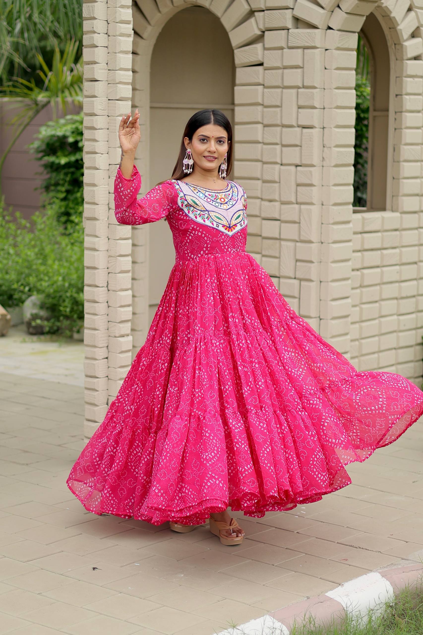 Navratri Special Bandhani Printed Designer Gown With 9 Mtr Flair