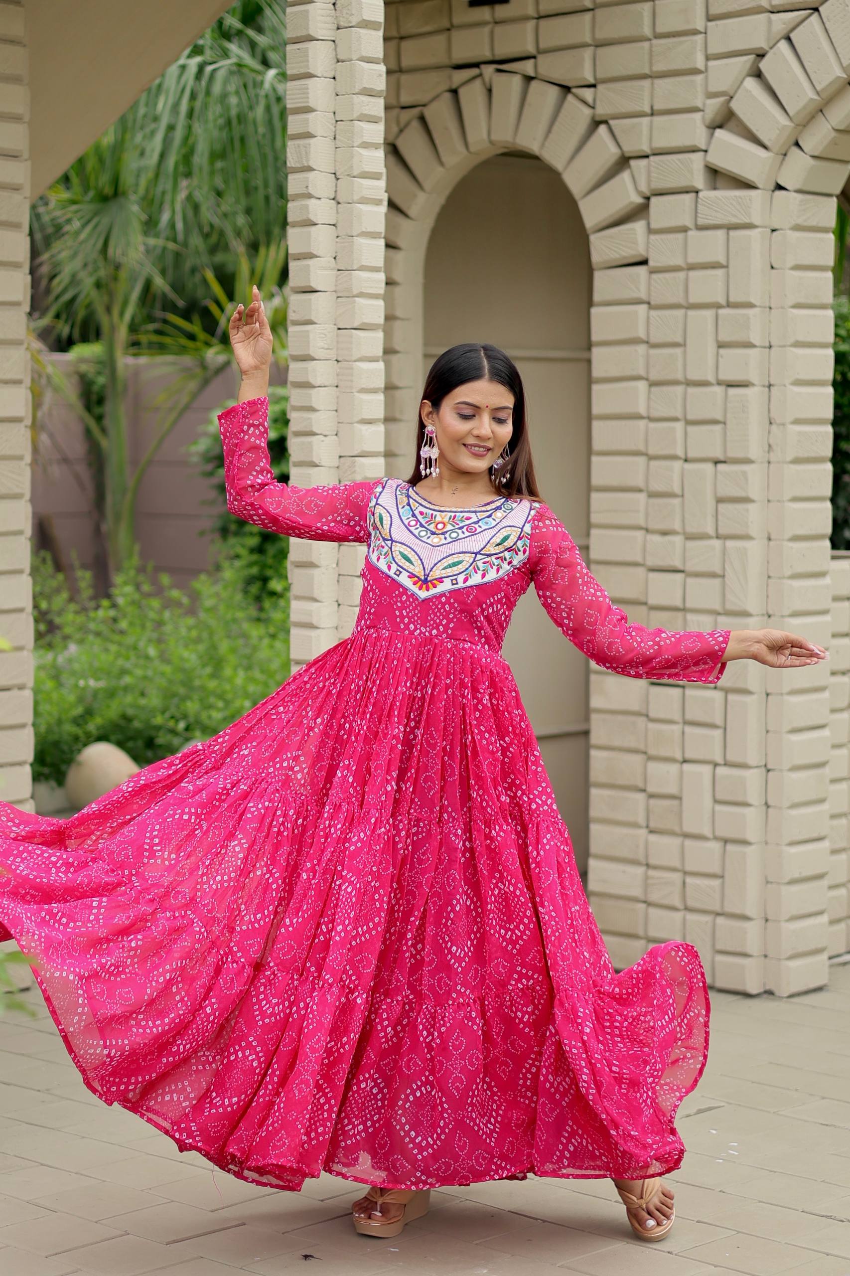 Navratri Special Bandhani Printed Designer Gown With 9 Mtr Flair