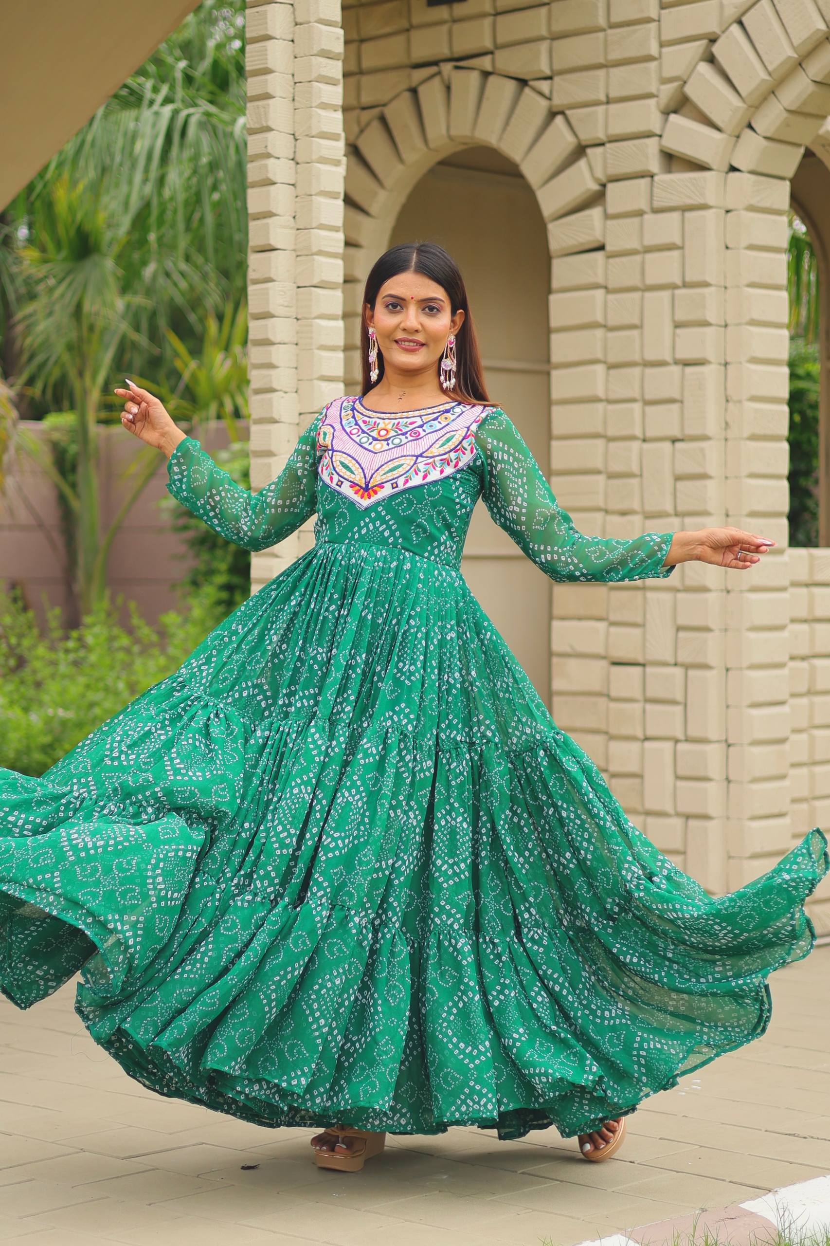 Navratri Special Bandhani Printed Designer Gown With 9 Mtr Flair
