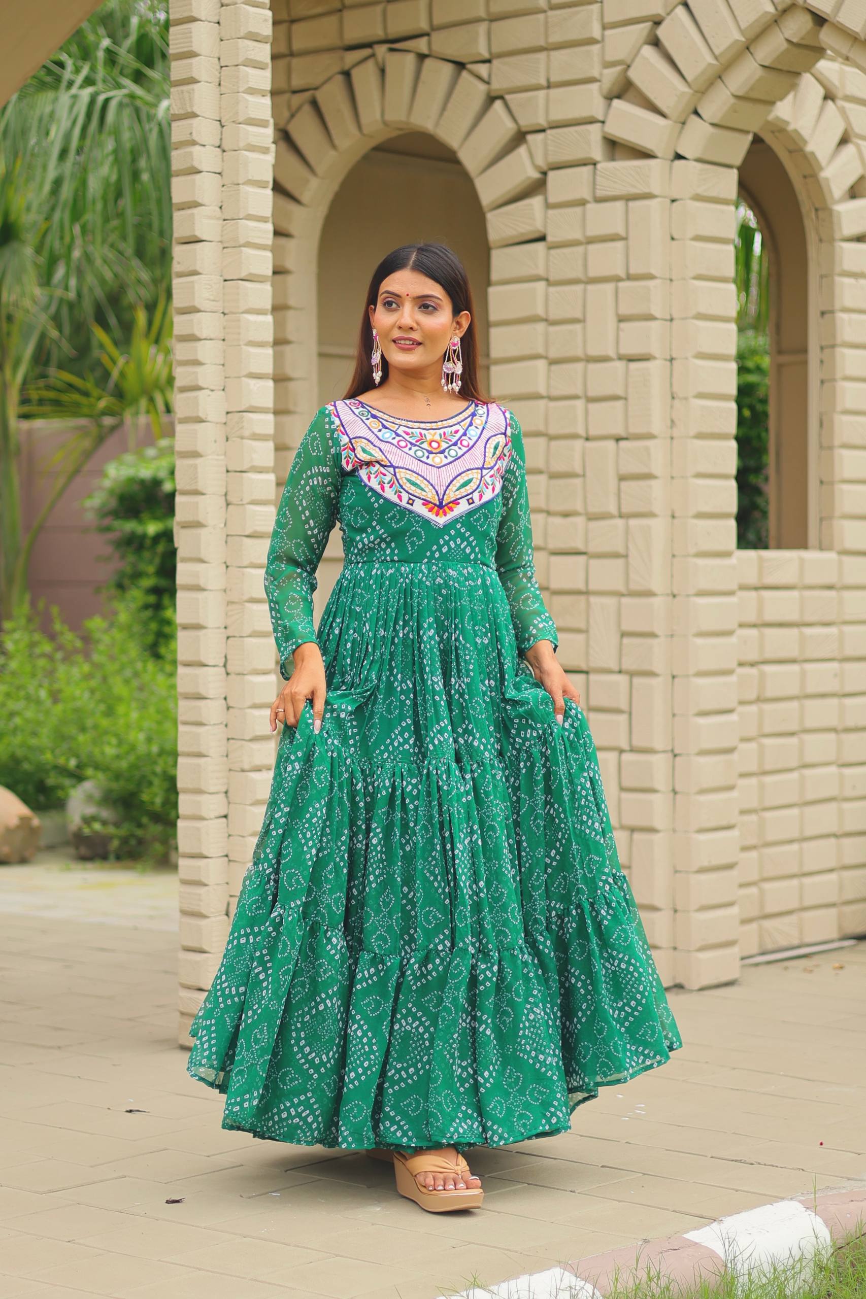 Navratri Special Bandhani Printed Designer Gown With 9 Mtr Flair