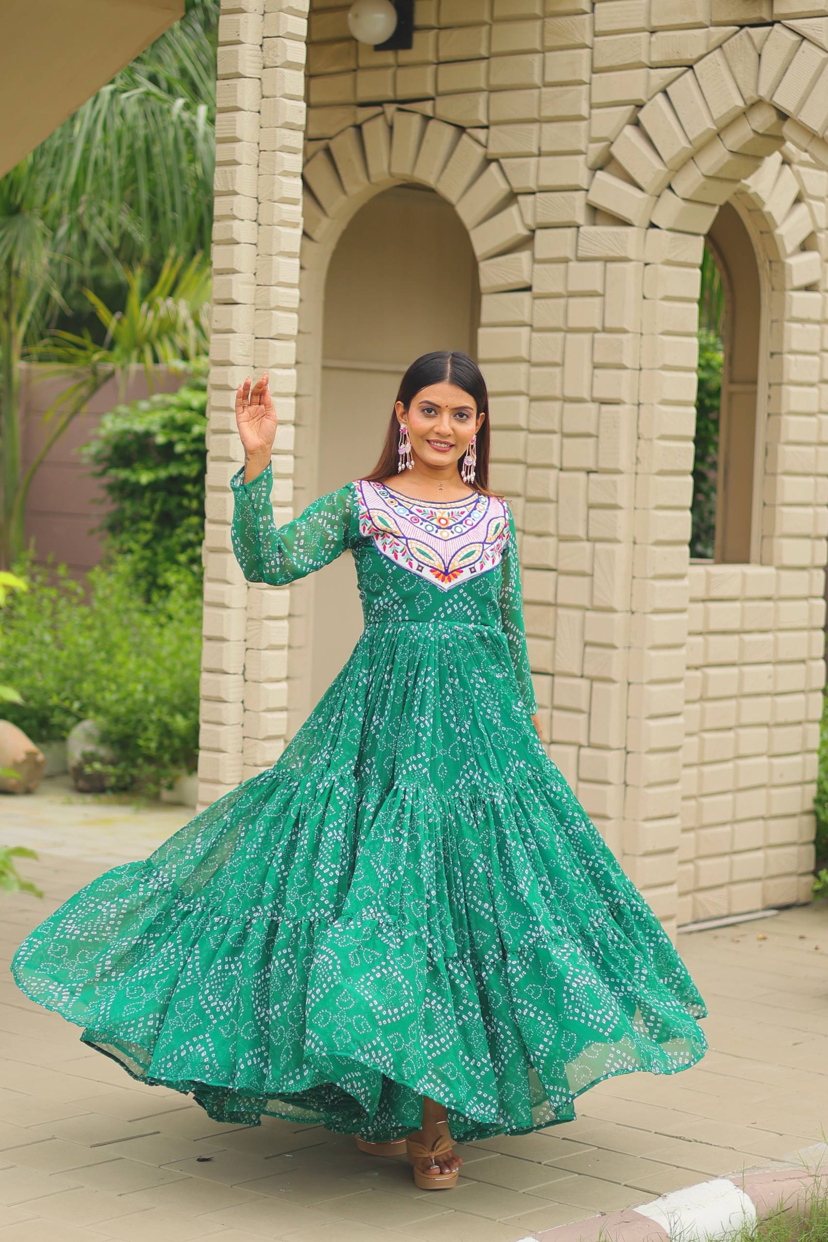 Navratri Special Bandhani Printed Designer Gown With 9 Mtr Flair