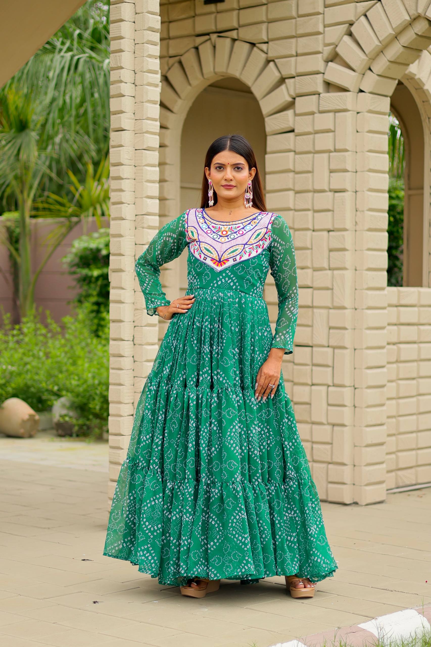 Navratri Special Bandhani Printed Designer Gown With 9 Mtr Flair
