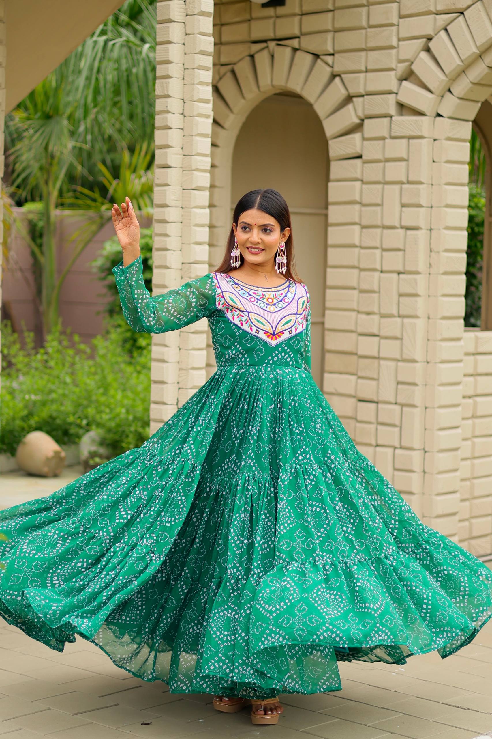 Navratri Special Bandhani Printed Designer Gown With 9 Mtr Flair