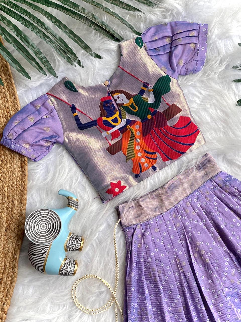 Beautilful Lavender Color Designer Bandhej Kids Lehenga Choli