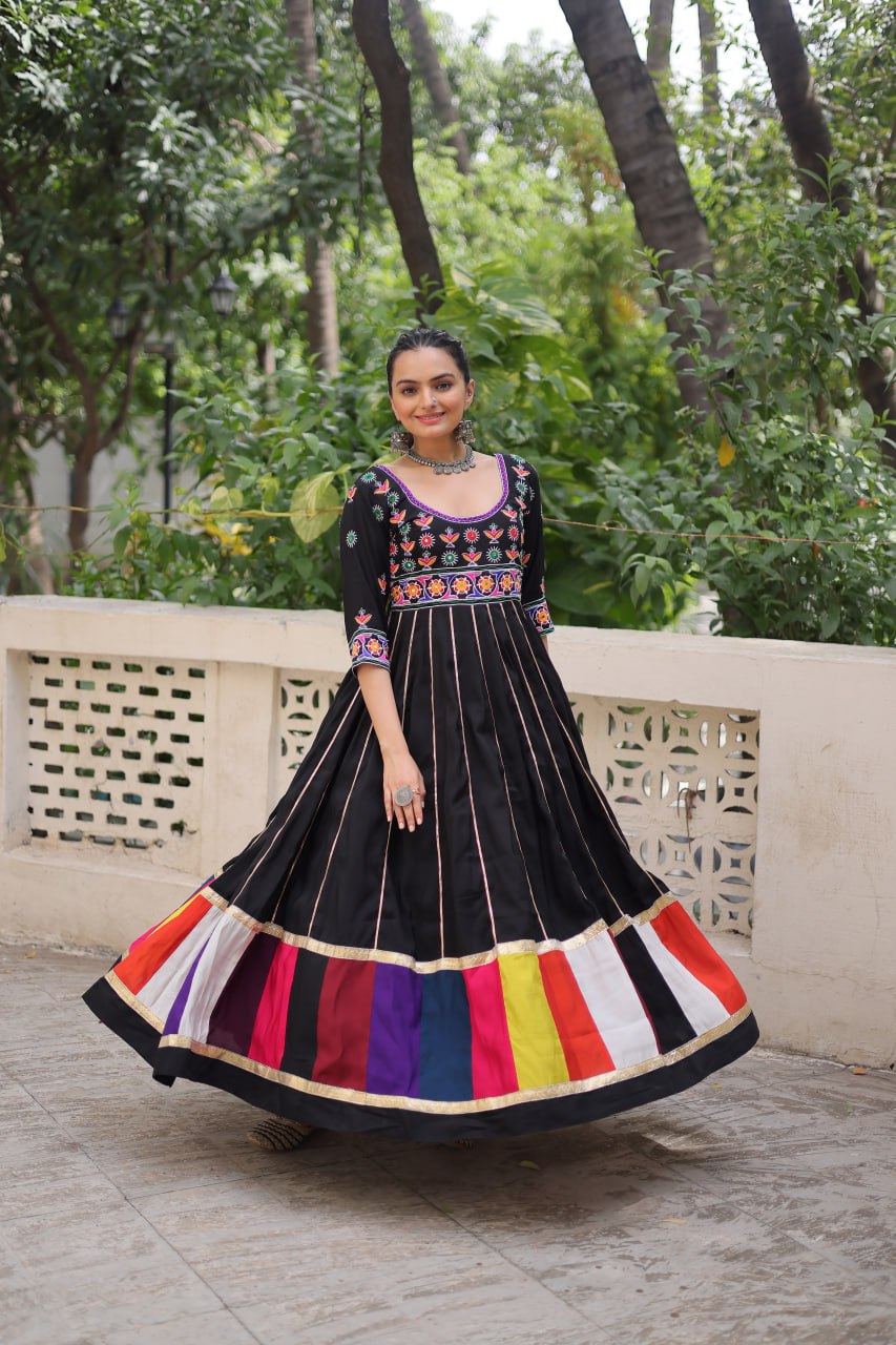 Navratri Special Black Color Designer Full Flair Gown