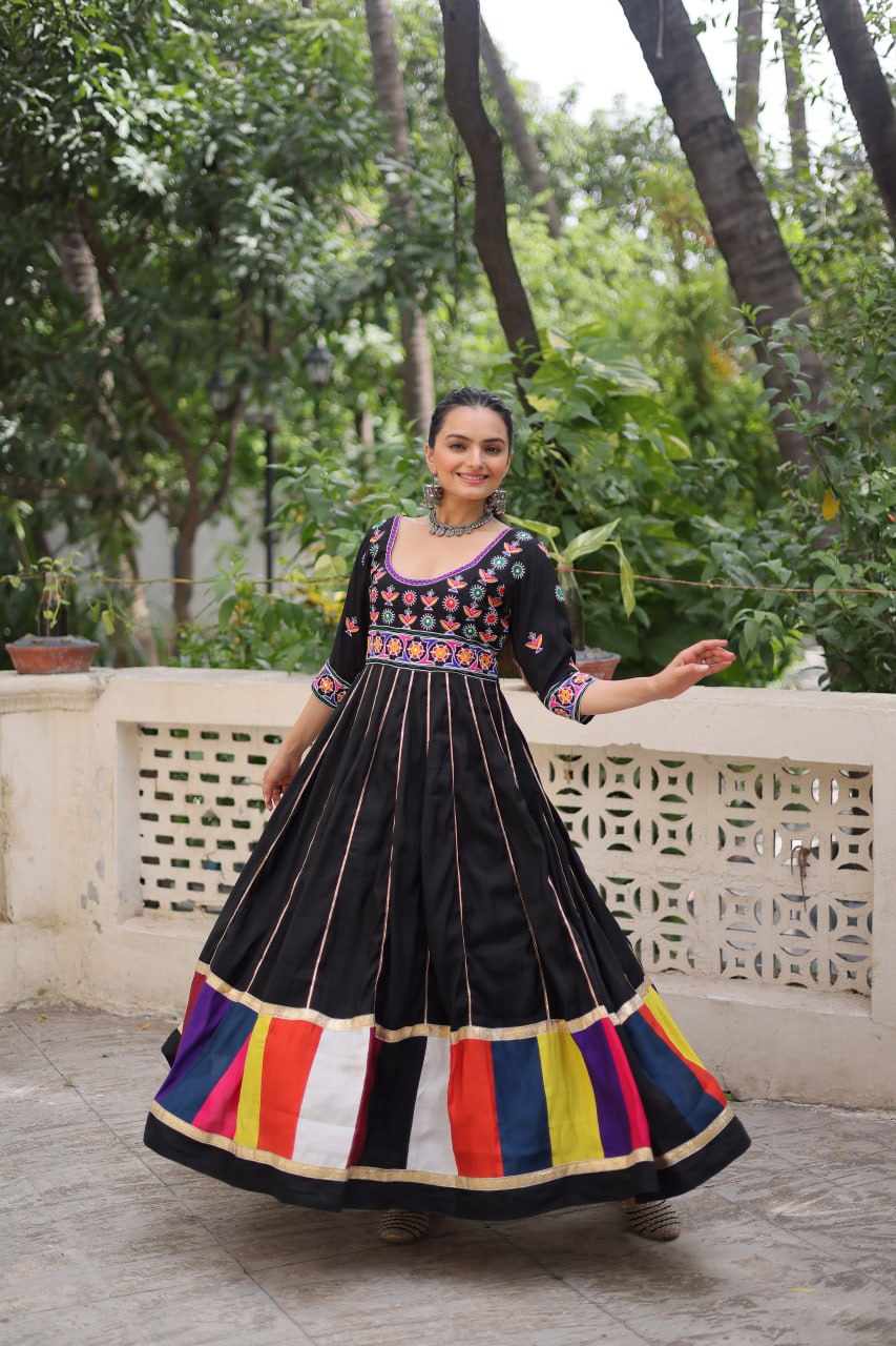Navratri Special Black Color Designer Full Flair Gown