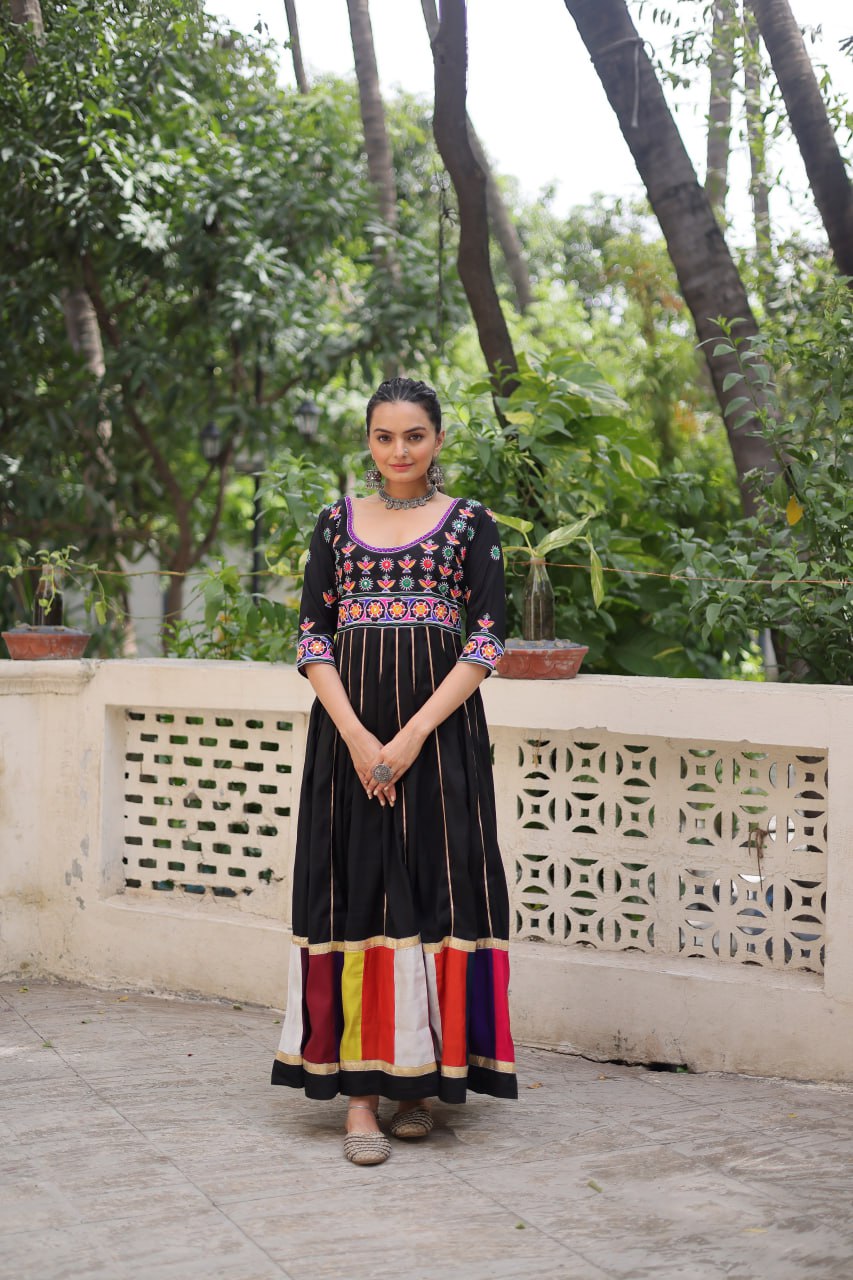 Navratri Special Black Color Designer Full Flair Gown