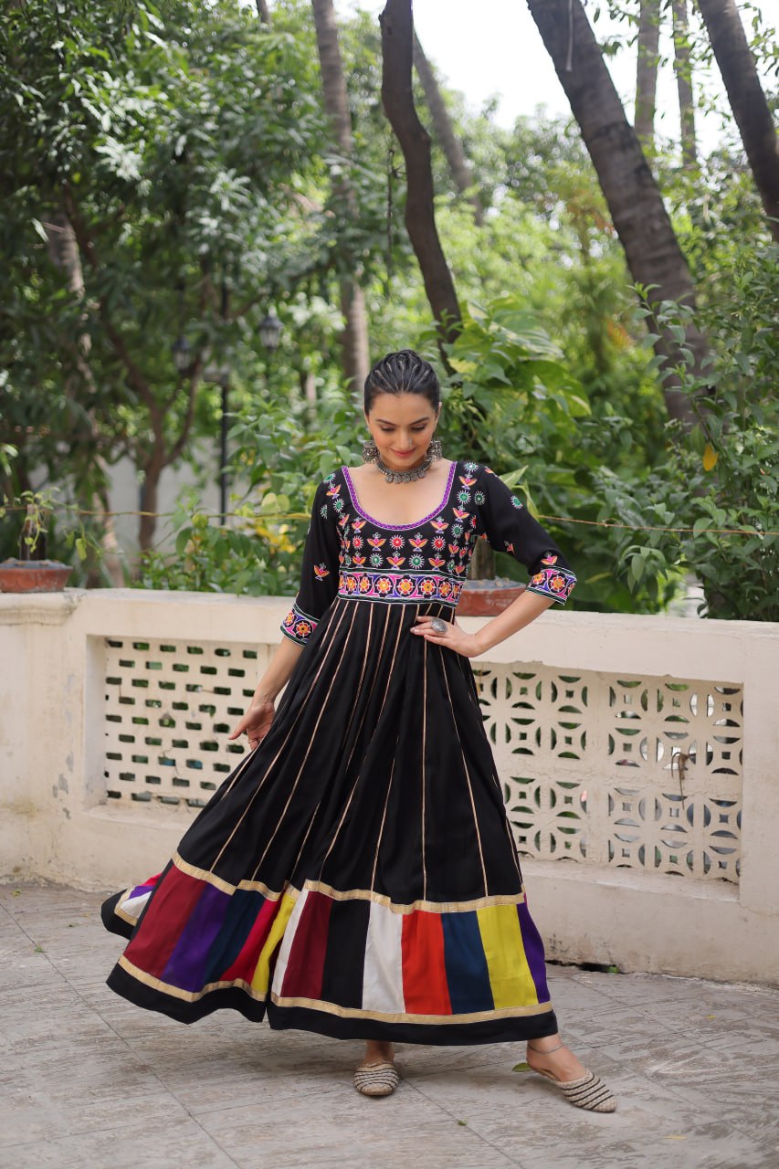 Navratri Special Black Color Designer Full Flair Gown
