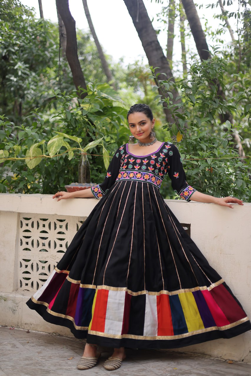 Navratri Special Black Color Designer Full Flair Gown