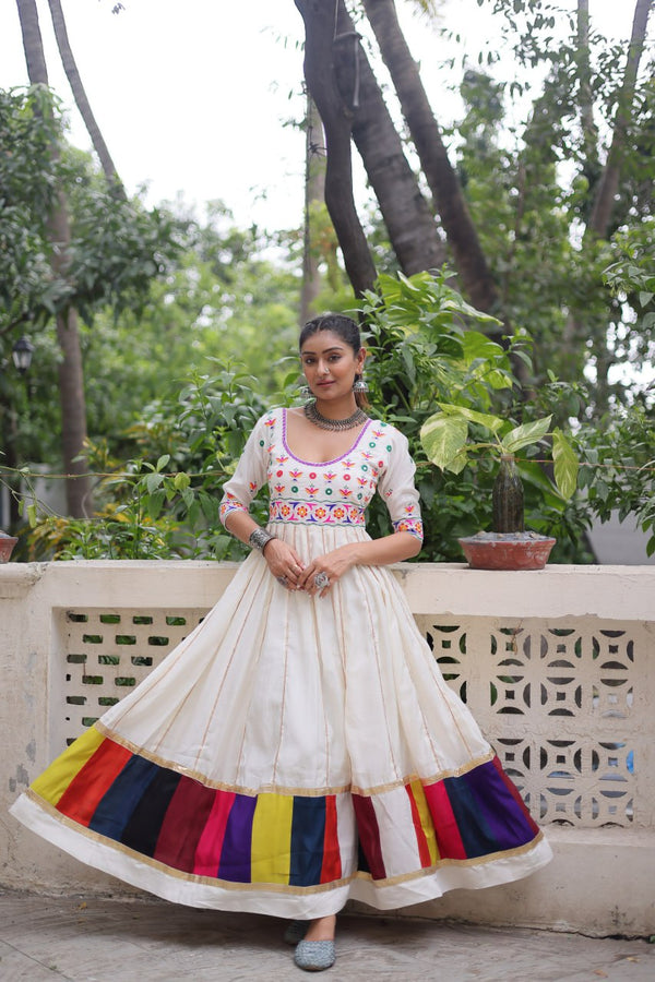 Navratri Special White Color Designer Full Flair Gown